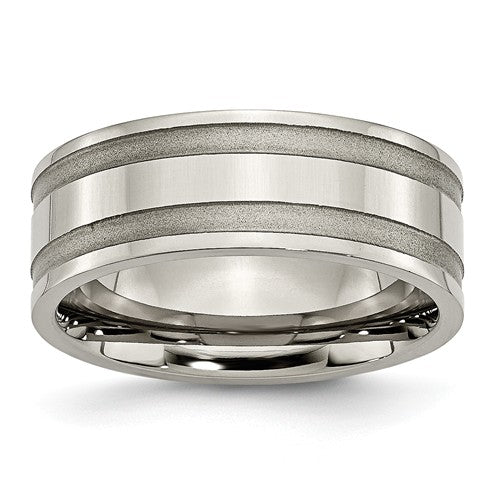 Titanium Grooved 8mm Brushed And Polished Band, Size 9.5 (82885)