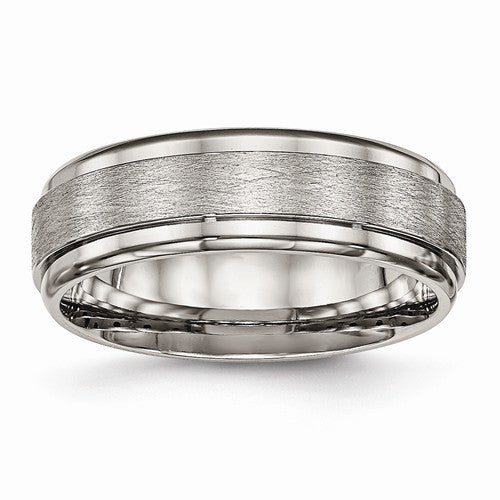 Titanium Brushed And Polished Ridged Edge Ring, Size 10 (82886)