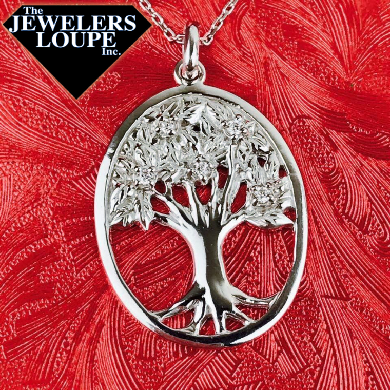 Sterling Silver Oval Tree of Life with CZ Pendant and Chain (83139)