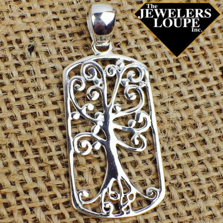 Southern Gates Sterling Silver Rectangular Oak Tree Pendant (83598)