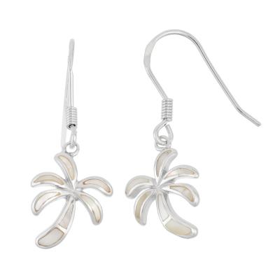 Sterling Silver White Mother of Pearl Palm Tree Earrings (86224)