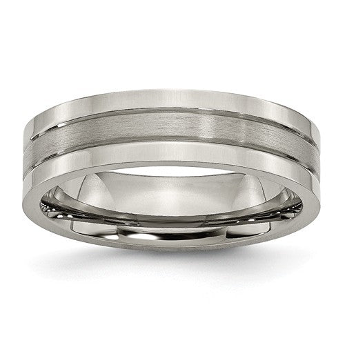 Titanium Grooved 6mm Brushed And Polished Band, Size 9 (88066)