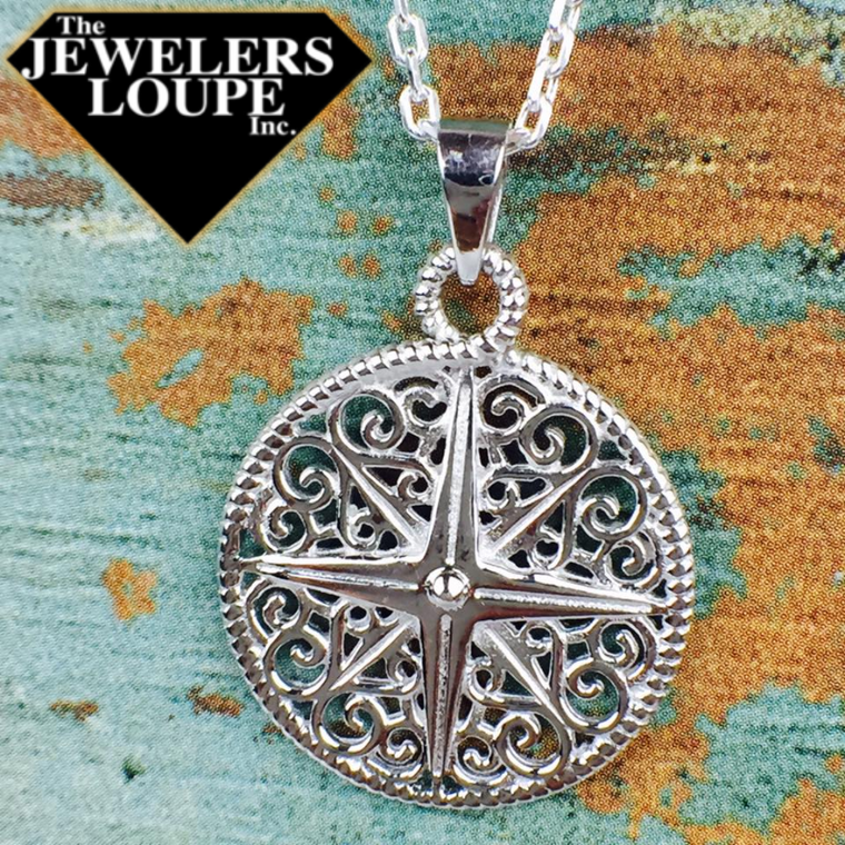 Southern Gates Harbor Series Sterling Silver Filigree Compass Pendant (88105)