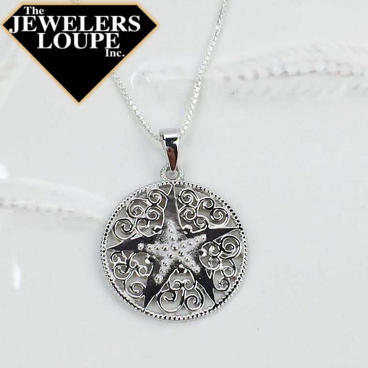 Southern Gates Harbor Series Sterling Silver Filigree Starfish Pendant (88106)