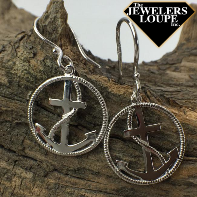 Southern Gates Harbor Series Sterling Silver Cross and Anchor Earrings (88110)