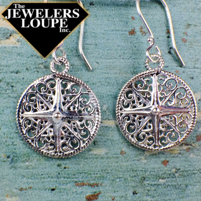 Southern Gates Sterling Silver Filigree Compass Earrings