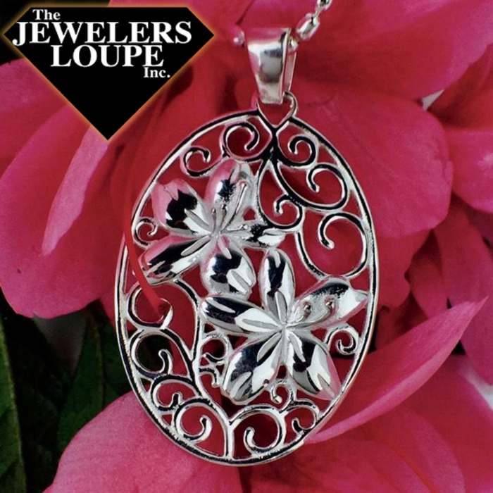 Southern Gates Sterling Silver Oval Azalea Pendant