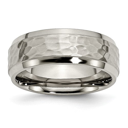Titanium 8mm Beveled Edge, Hammered And Polished Band, Size 12 (88792)