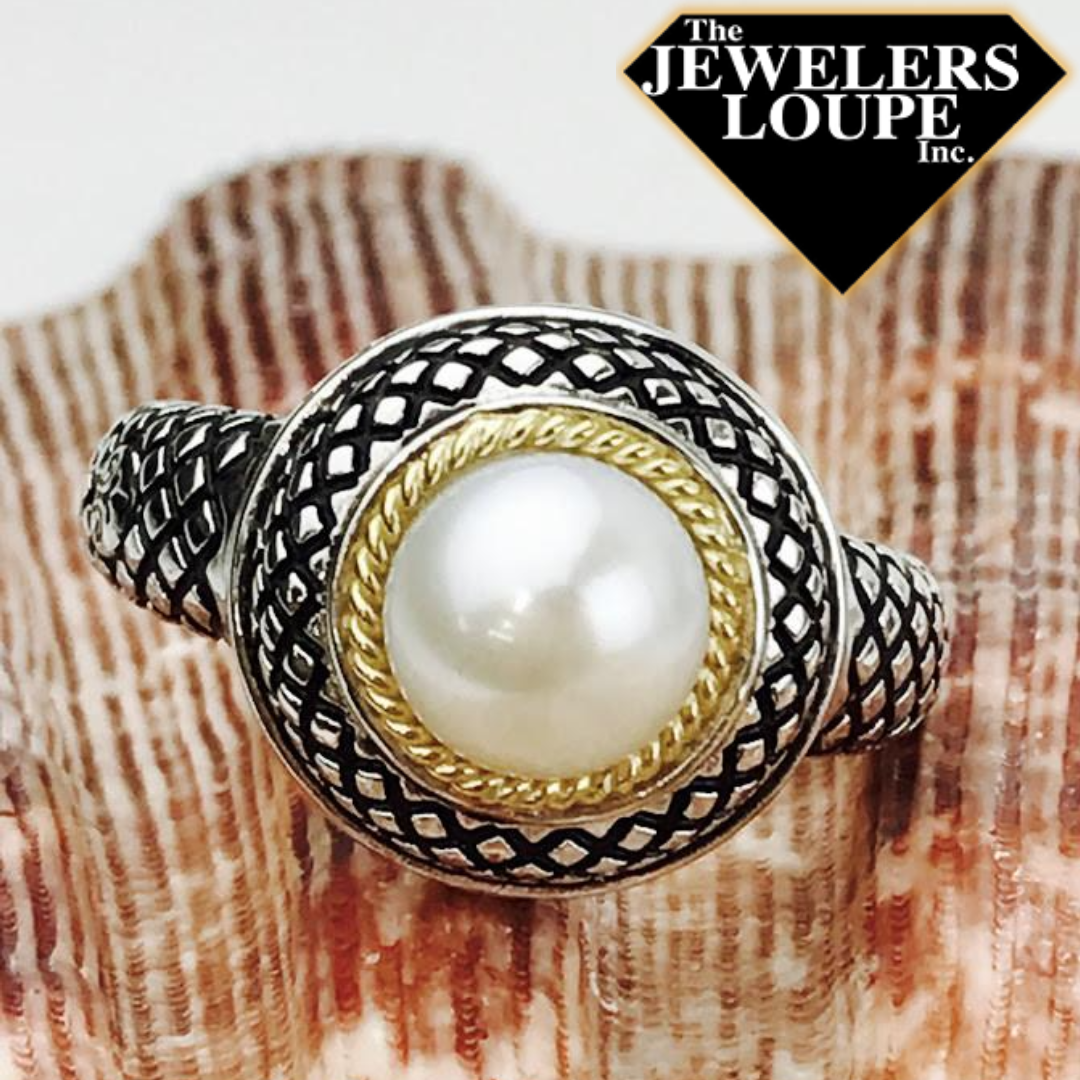 Andrea Candela 18K Yellow Gold and Sterling Silver Pearl Ring