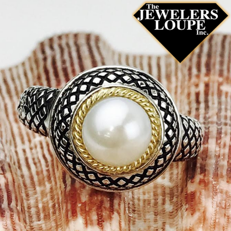 Andrea Candela 18K Yellow Gold and Sterling Silver Pearl Ring, Size 7 (88585)