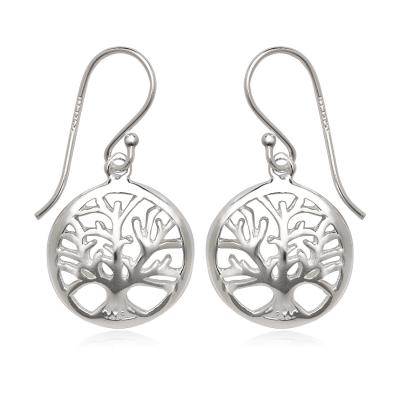 Sterling Silver Round Open Circle with Center Tree Earrings (88603)