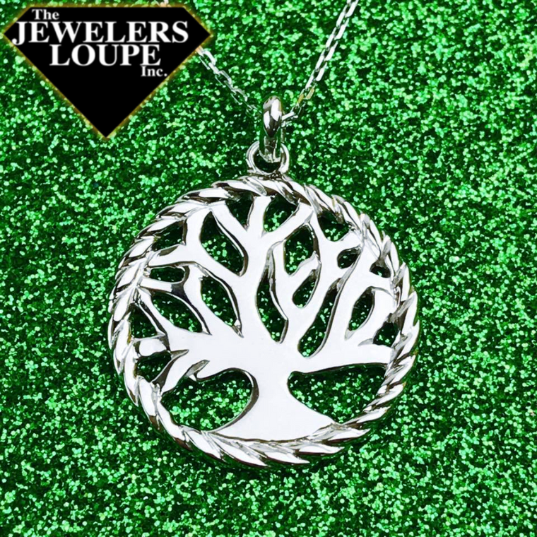 Sterling Silver Open Rope Style Circle with Oak Pendant (88612)