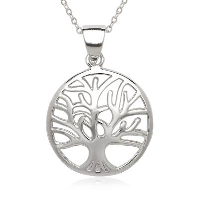 Sterling Silver Open Circle with Oak Pendant Necklace (88613)