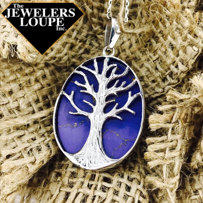 Sterling Silver Tree of Life and Oval Lapis Pendant