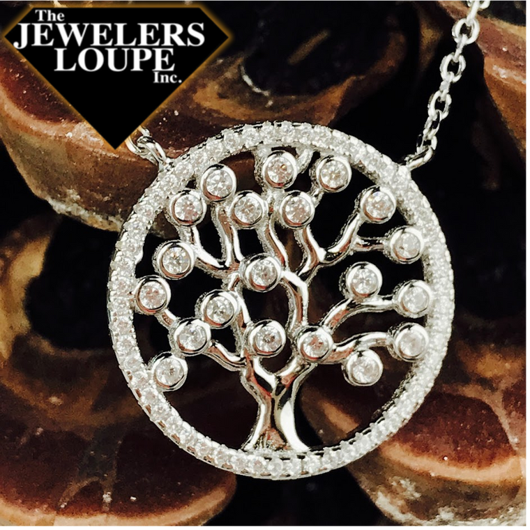 Sterling Silver Round CZ Tree Necklace (88628)