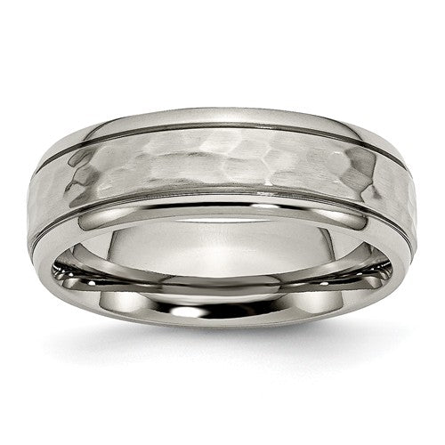 Titanium 7mm Grooved Edge Hammered And Polished Band, Size 12 (88798)