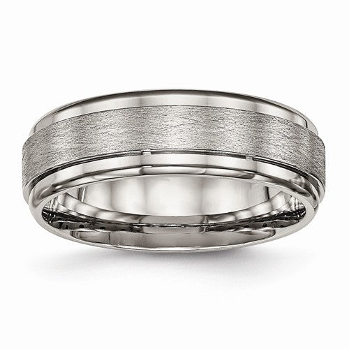 Titanium Brushed And Polished Ridged Edge Ring, Size 8 (88804)