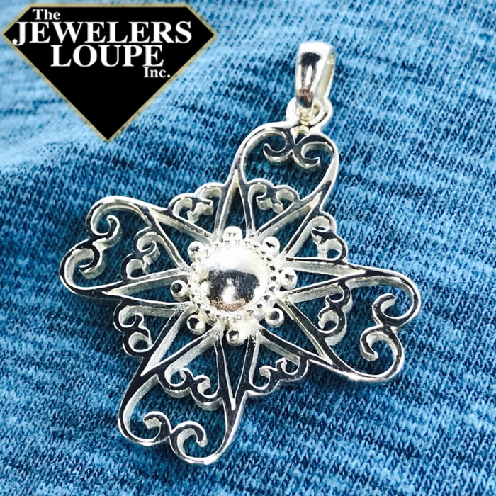 Southern Gates Sterling Silver Heart Scroll Cross Pendant