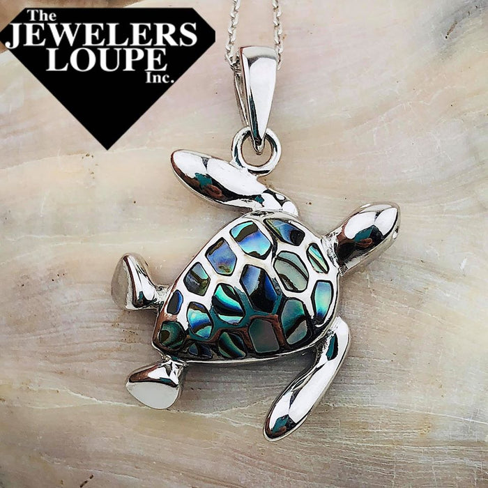 Sterling Sliver Abalone Sea Turtle Pendant with 18" Sterling Silver Chain.