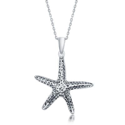 Sterling Silver Hammered Starfish Pendant with Sterling Silver Chain (89102)
