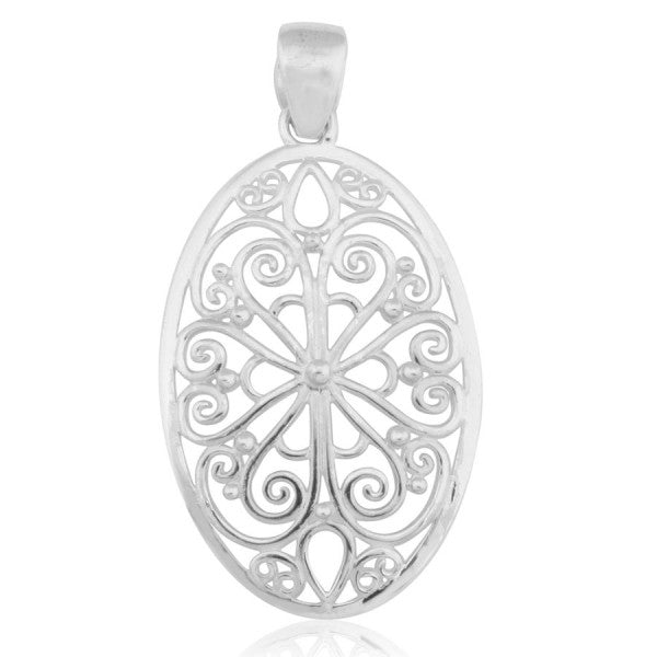 Southern Gates Sterling Silver Oval Filigree Flower Pendant