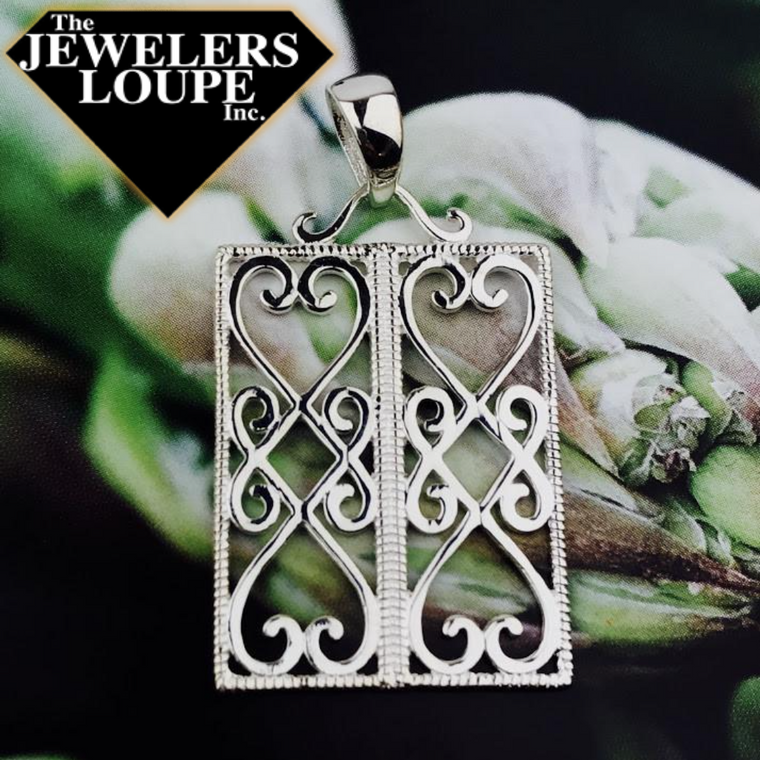 Southern Gates Sterling Silver Terrace Scroll Double Heart Window Pendant (90064)