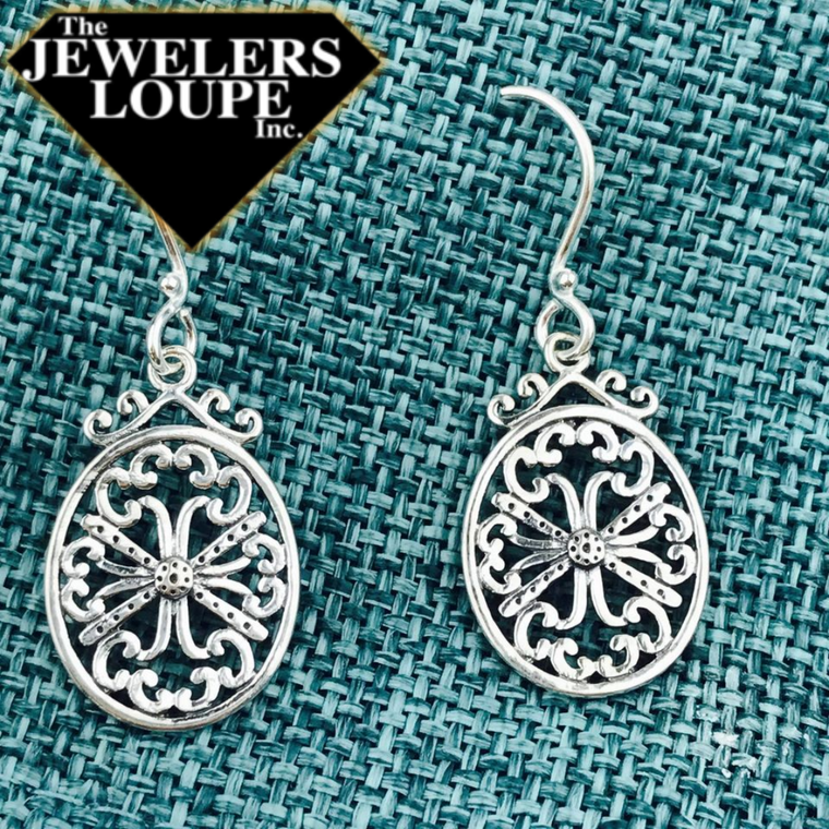 Southern Gates Sterling Silver Oxidized Art Deco Beaded Earrings (90072)