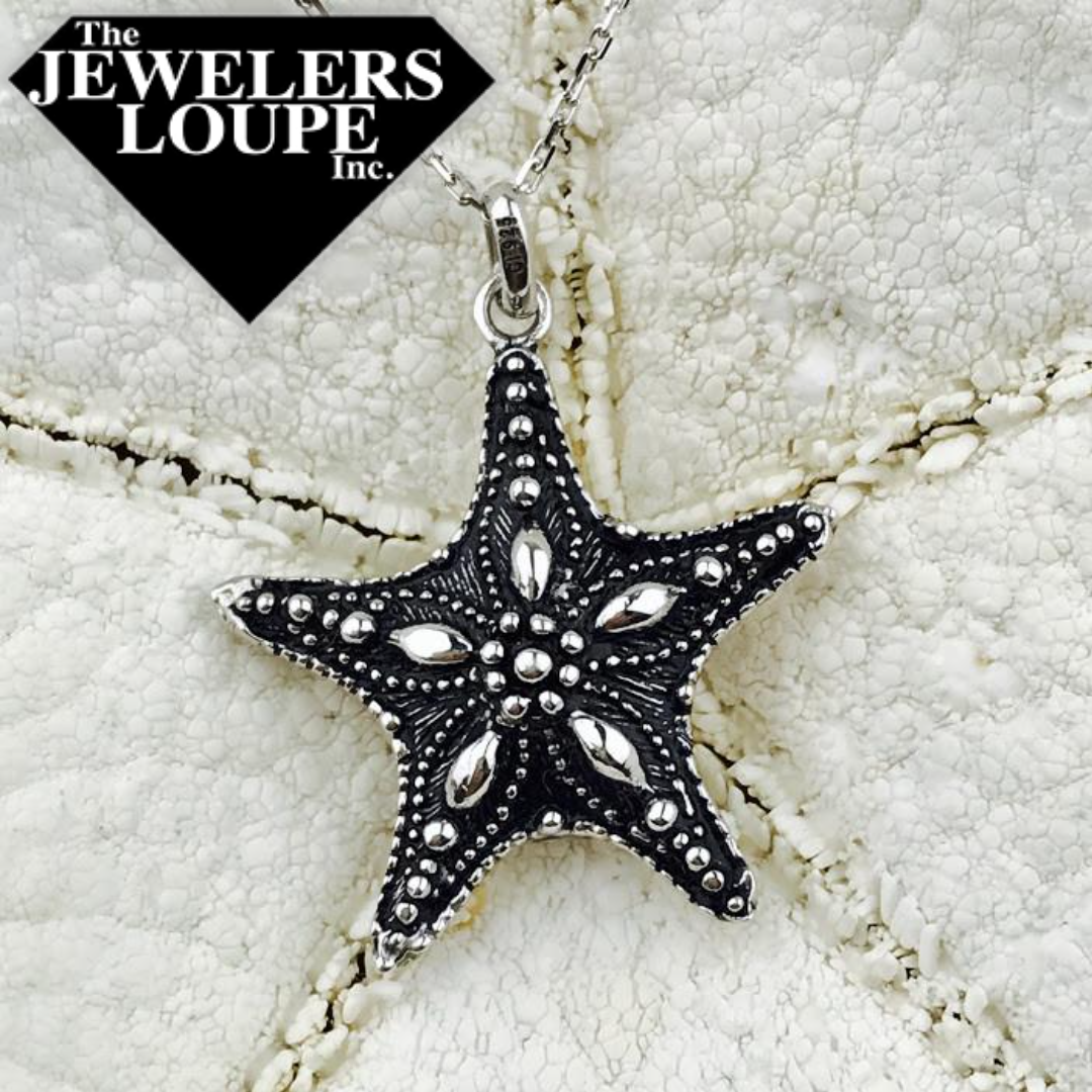 Sterling Silver Antique Finish Starfish Pendant with 18" Sterling Silver Chain.