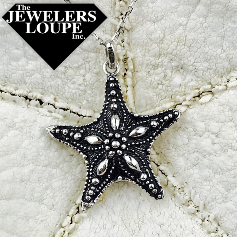 Sterling Silver Antique Finish Starfish Necklace (90095)