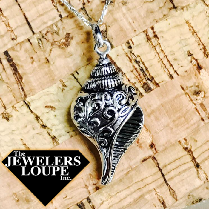 Sterling Silver Antique Finish Seashell Necklace (90284)