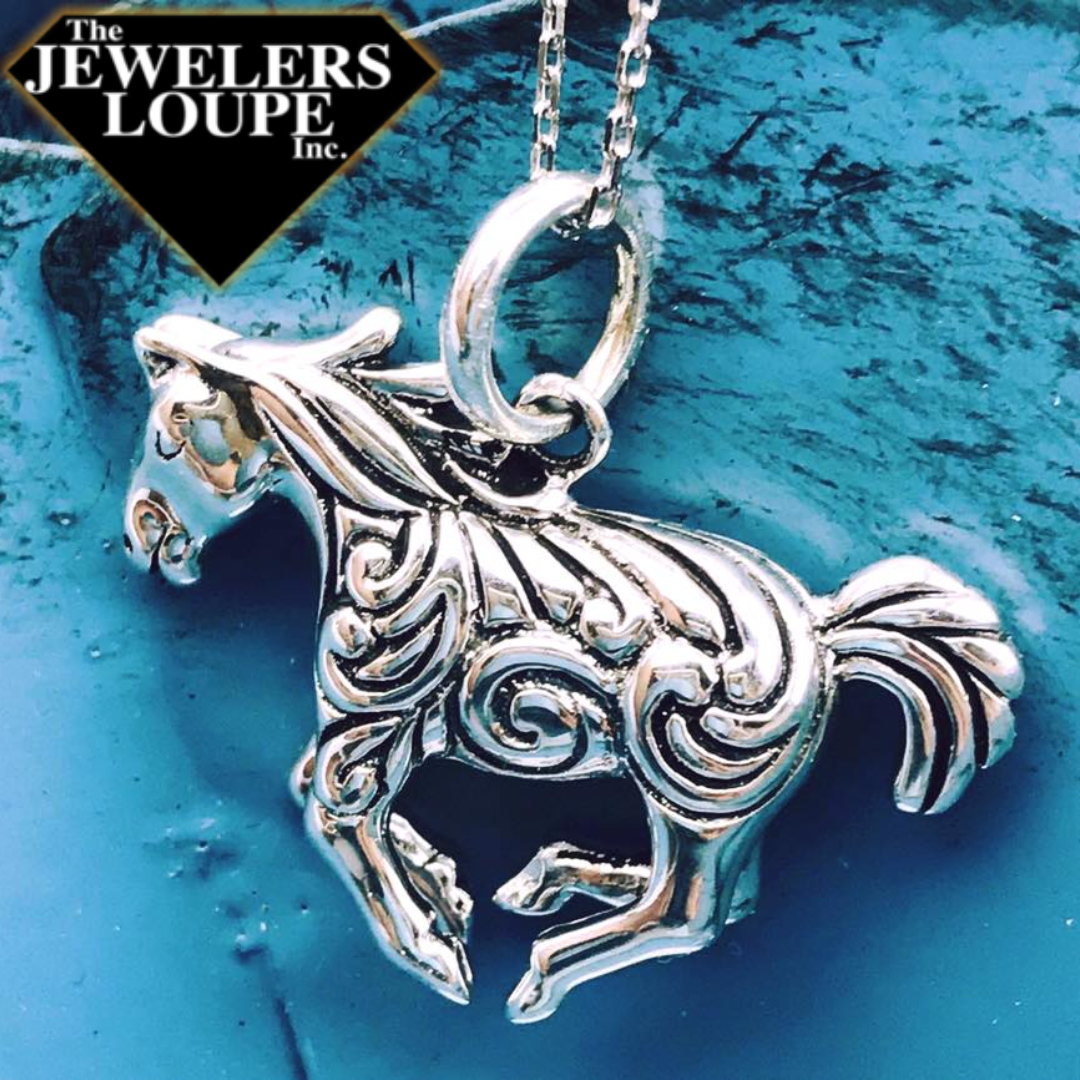 Sterling Silver Detailed Antiqued Horse Pendant