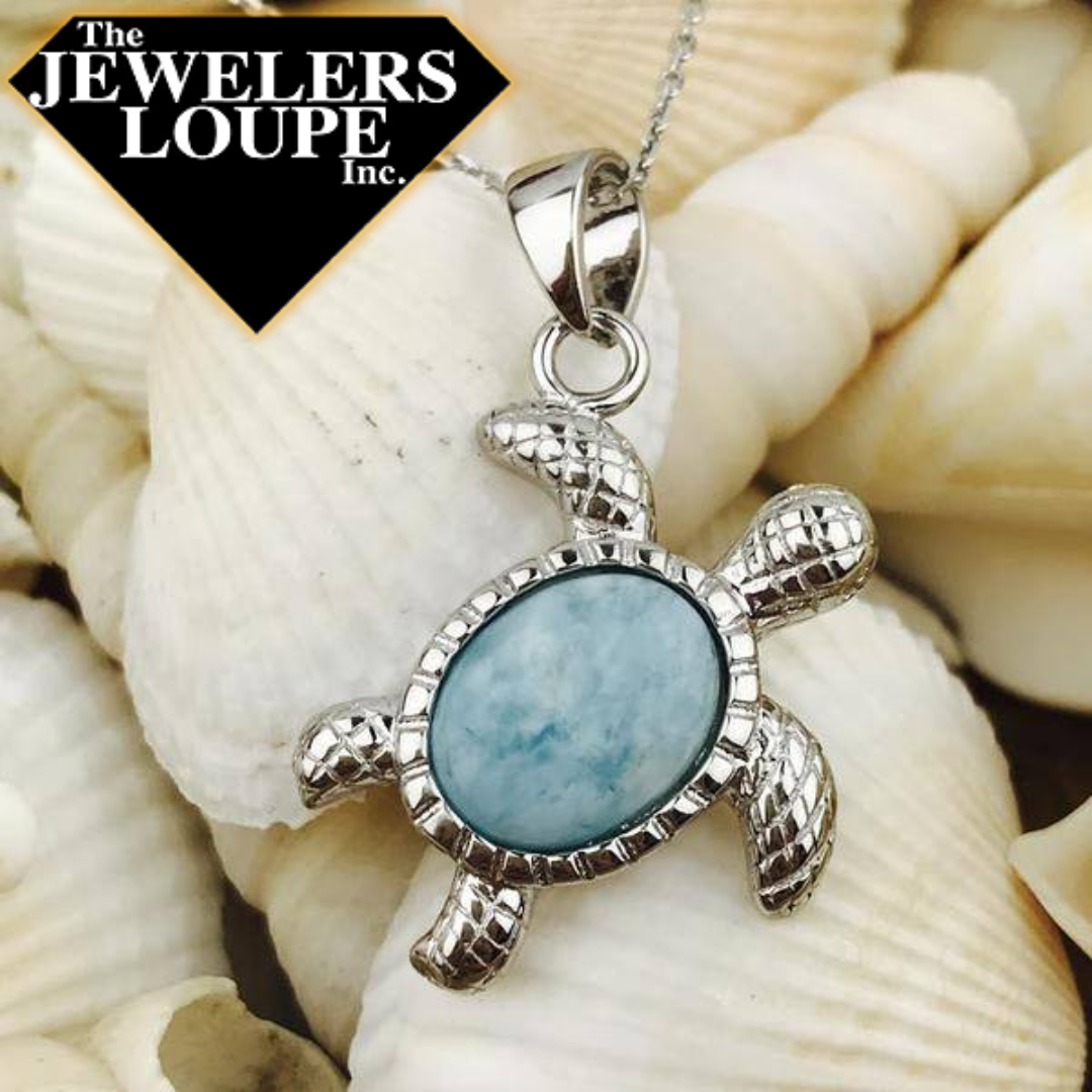 Sterling Silver Larimar Sea Turtle Pendant on 18" Sterling Silver Chain.
