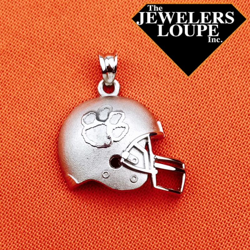 Sterling Silver Clemson University Football Helmet with Logo Pendant (90118)