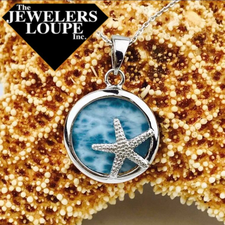 Sterling Silver Starfish with Bezel Set Blue Larimar Necklace (90158)