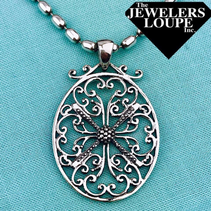 Southern Gates Sterling Silver Beaded Oval Pendant