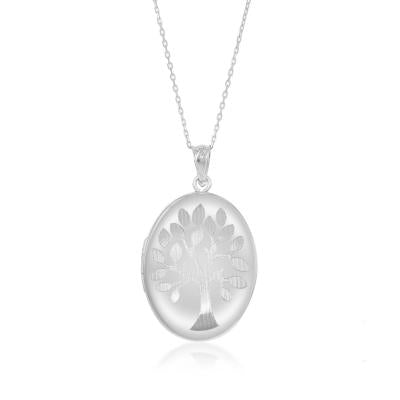 Sterling Silver Tree Design Oval Locket with Sterling Silver Chain (90491)