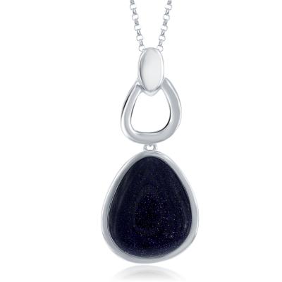 Sterling Silver Blue Sandstone Open Top Pear Shaped Necklace (90493)