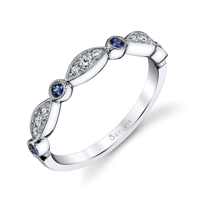 Sylvie Collection 14K White Gold .23ctw Sapphire and Diamond Vintage Style Band