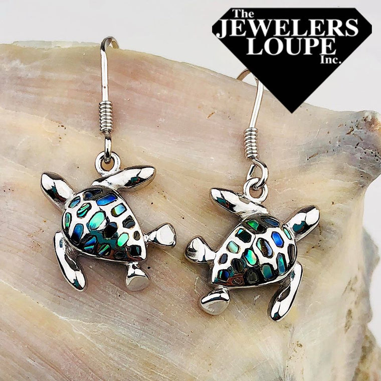 Sterling Silver Abalone Turtle Earrings (90789)