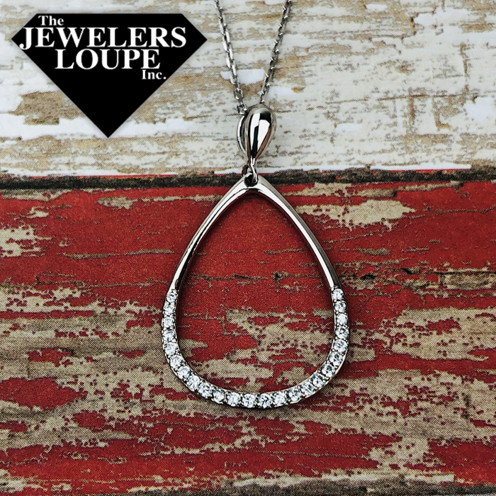 Sterling Silver Open Teardrop with Half Cubic Zirconia with 18" Sterling Silver Chain.