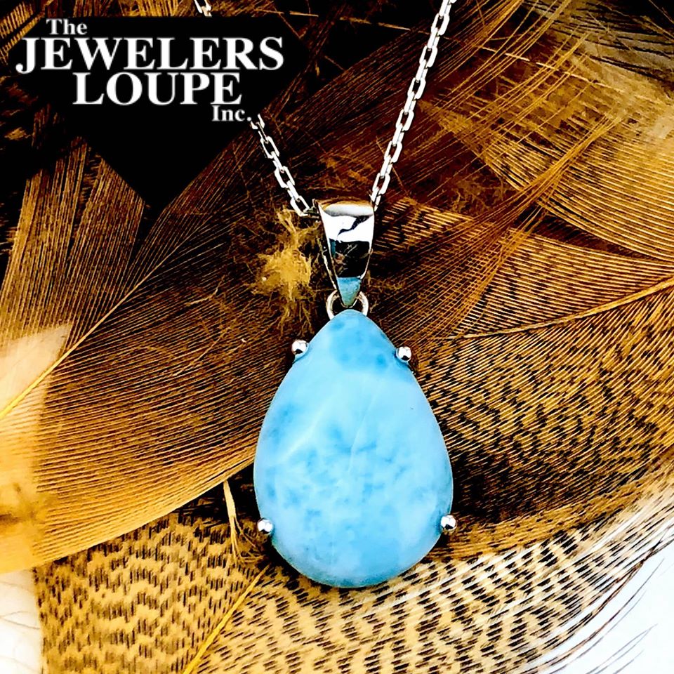 Sterling Silver Larimar Teardrop Pendant with 18" Sterling Silver Chain.