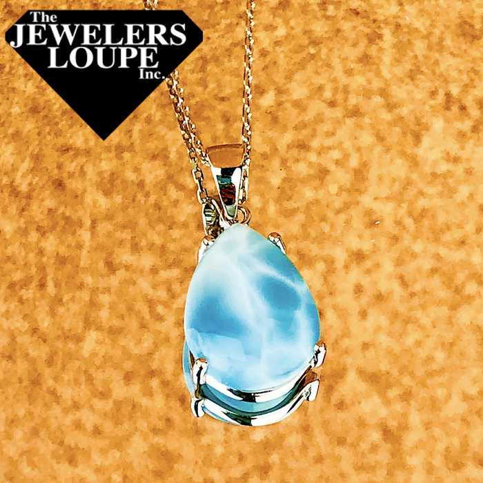 Sterling Silver Larimar Teardrop Pendant with 18" Sterling Silver Chain.