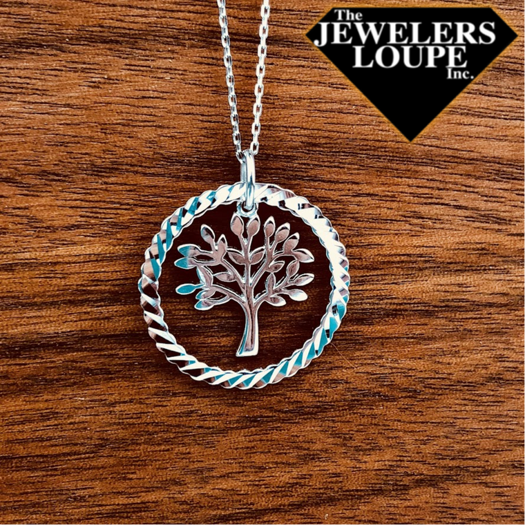 Sterling Silver Tree of Life in Open Circle Pendant and Chain (91301)