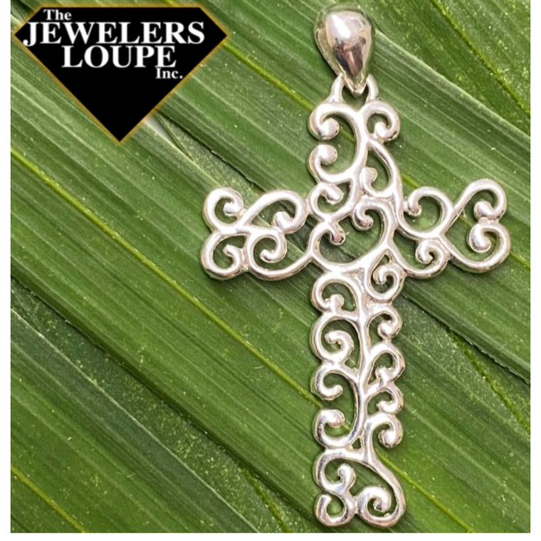 Southern Gates Sterling Silver Large Swirl Cross Pendant (91380)