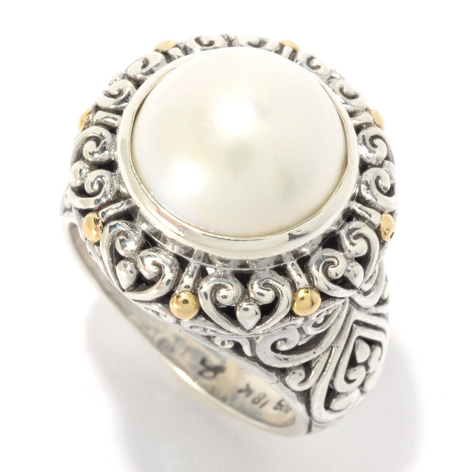 Samuel B. Sterling Silver and 18K Yellow Gold Round White Pearl Ring, Size  7 (91434)