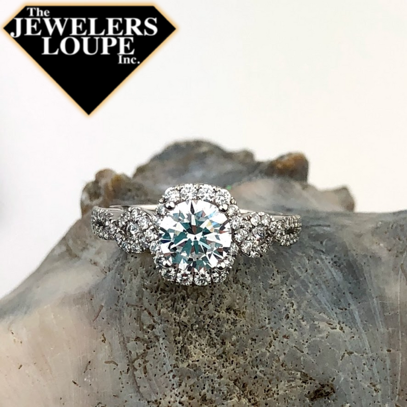 Sylvie Collection 14K White Gold .51ctw Diamond Twist Cushion Halo Engagement Ring Semi-Mount 