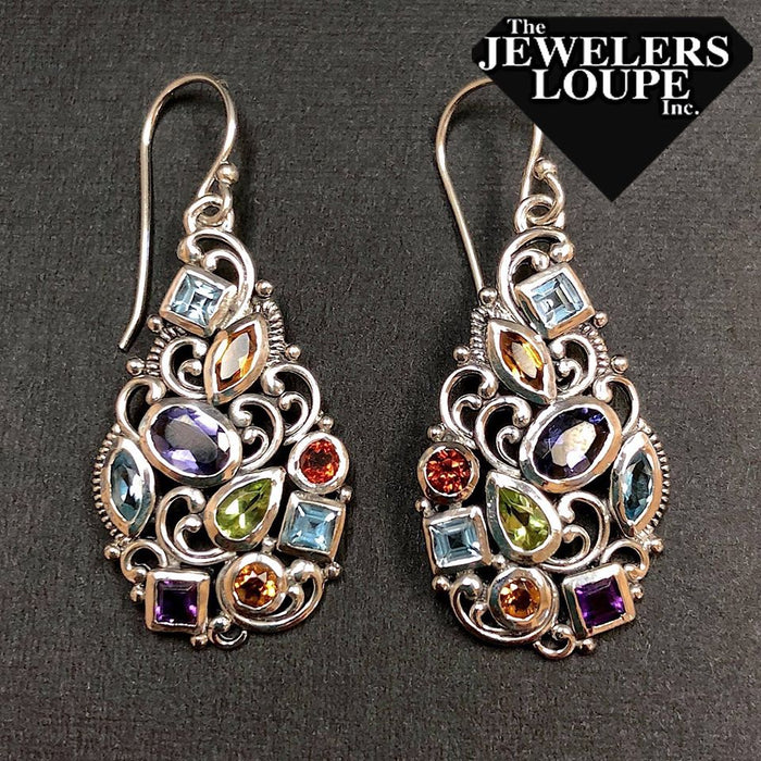 Samuel B. Sterling Silver Balinese Design Multi-Stone, Multi-shape Earrings