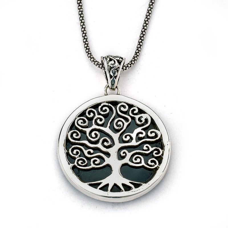 Samuel B Sterling Silver Black Shell Tree of Life Design Pendant