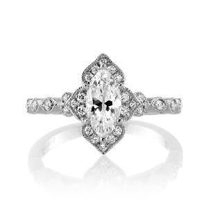 Mars 14K White Gold Vintage Style Marquise 1.08ctw Diamond Engagement Ring (91562)