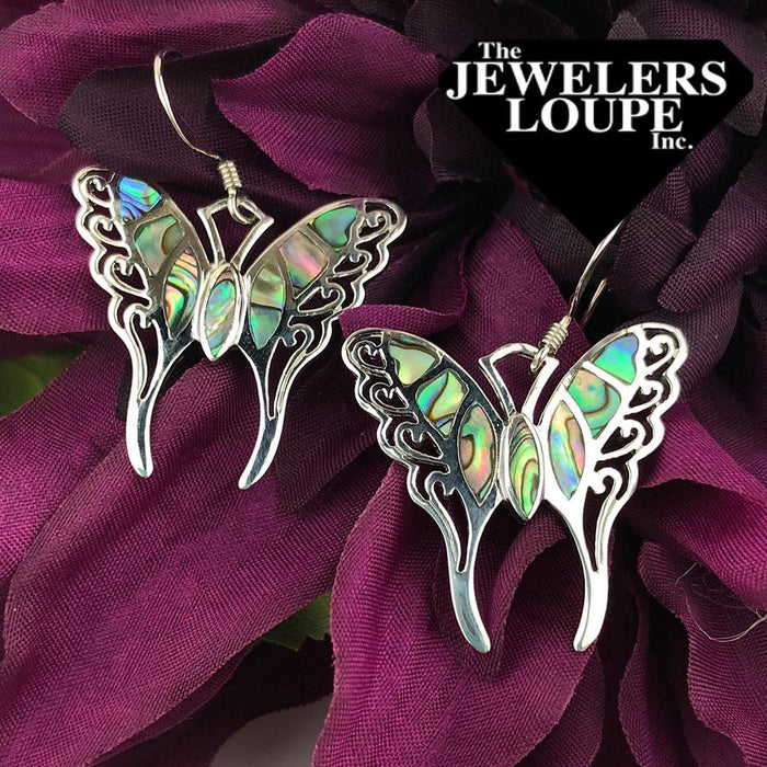 Sterling Silver Large Abalone Butterfly Earrings (91895)